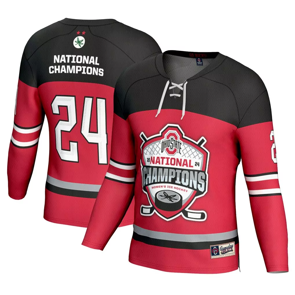 ohio state buckeyes gameday greats unisex 2024 ncaa women s ice hockey national champions fashion jersey scarlet