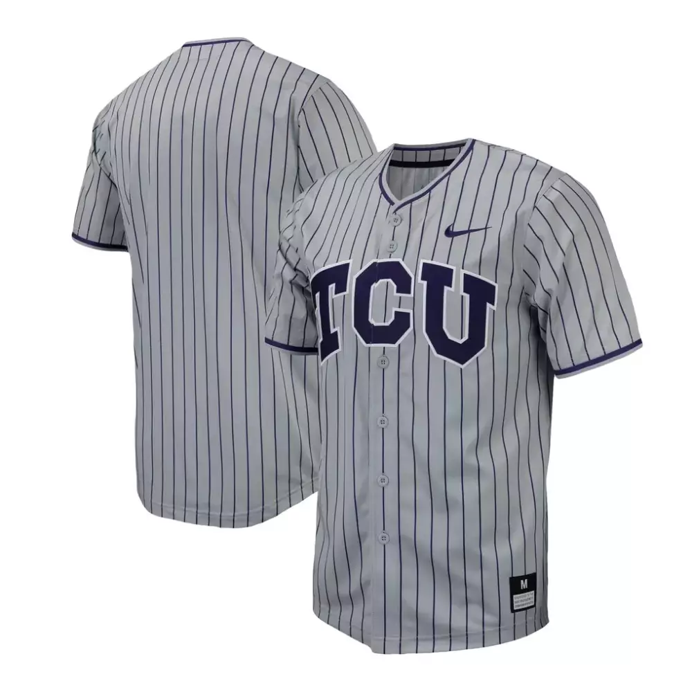 tcu horned frogs nike pinstripe replica baseball jersey gray