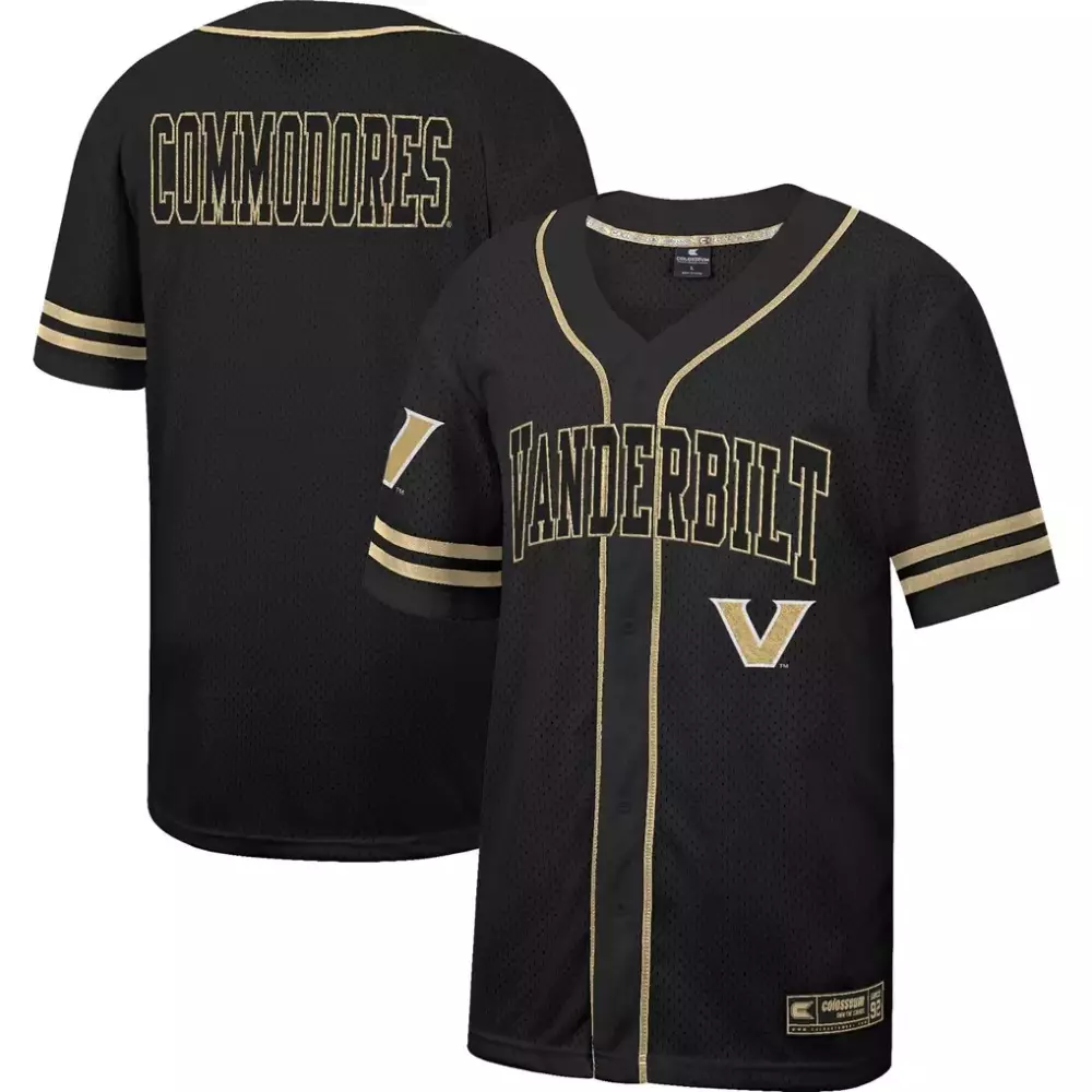 vanderbilt commodores colosseum free spirited mesh button up baseball jersey black 1