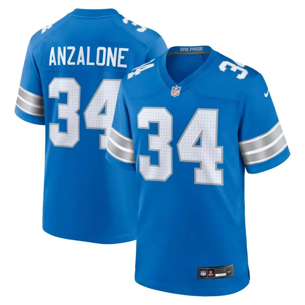 Alex Anzalone Game Jersey | Detroit Lions Blue Nike Edition | Stitched Fan Gear | For Men, Women & Youth