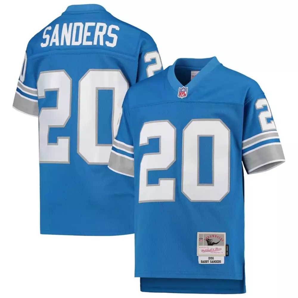 Barry Sanders Detroit Lions Mitchell Ness Youth 1996 Legacy Retired Player Jersey | Stitched Blue | Fan Gear for Game Day | For Men, Women & Youth