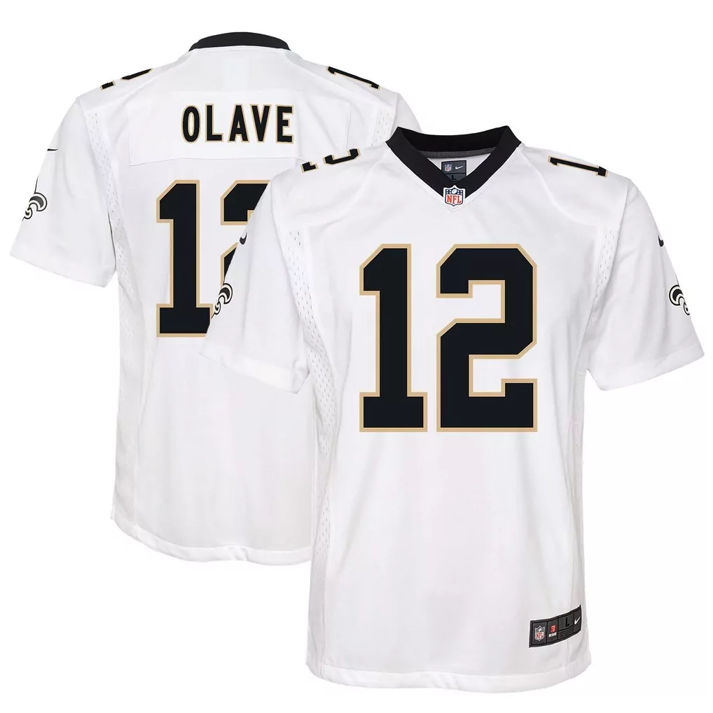 chris olave new orleans saints nike youth game jersey white