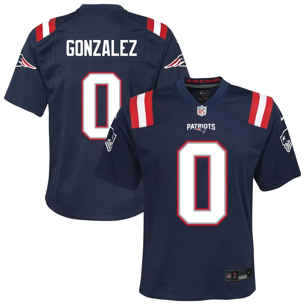 christian gonzalez new england patriots nike youth 2025 rivalries collection game jersey storm blue