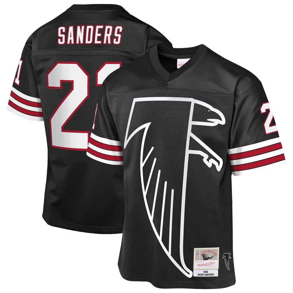 deion sanders atlanta falcons mitchell ness youth 1992 legacy retired player jersey black