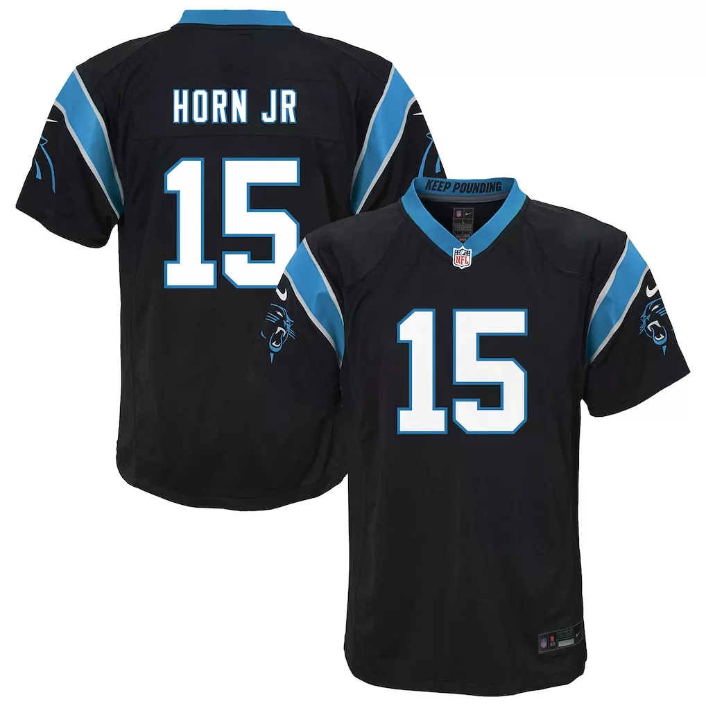 jimmy horn jr carolina panthers nike youth team game jersey black
