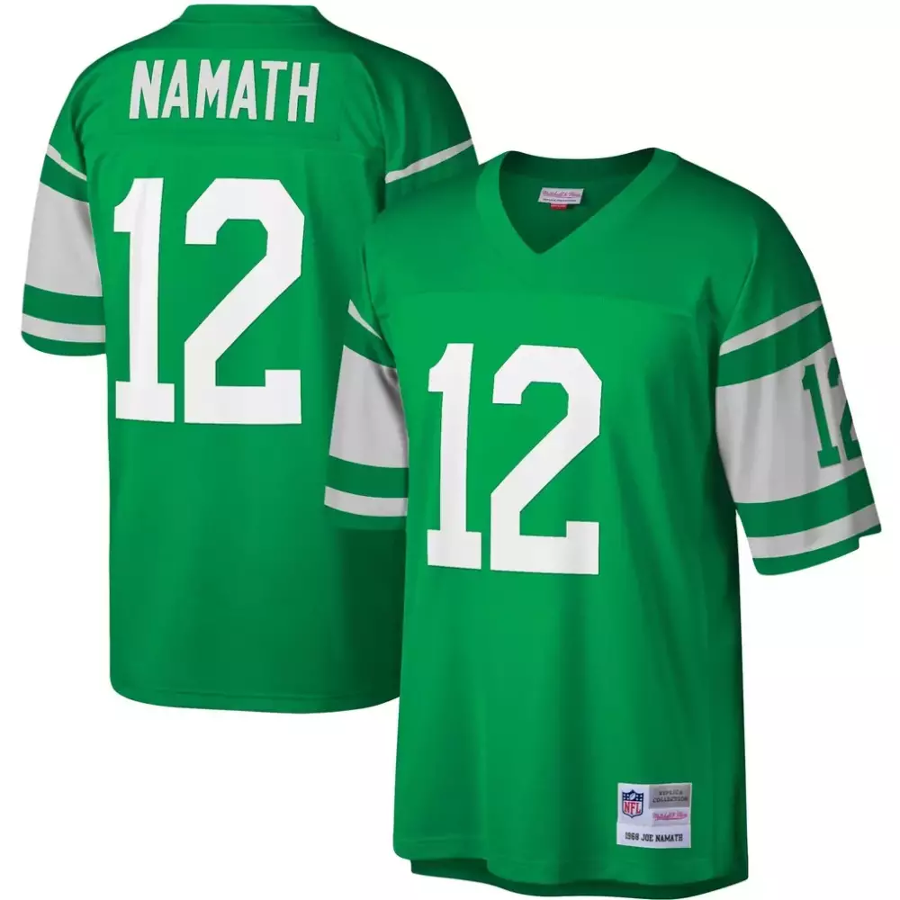 joe namath new york jets mitchell ness legacy replica jersey kelly green