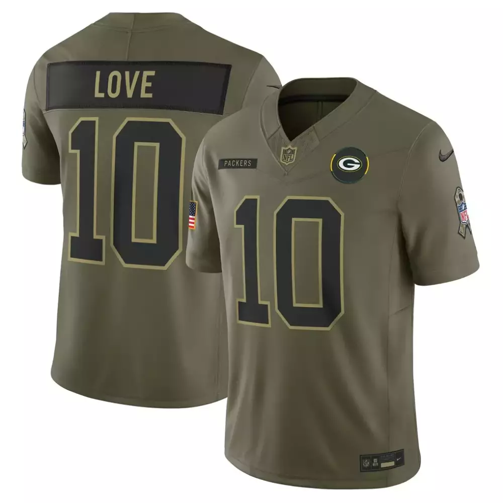 Jordan Love Green Bay Packers Nike 2025 Salute to Service Limited Jersey | Olive Stitched Fan Gear | For Men, Women & Youth