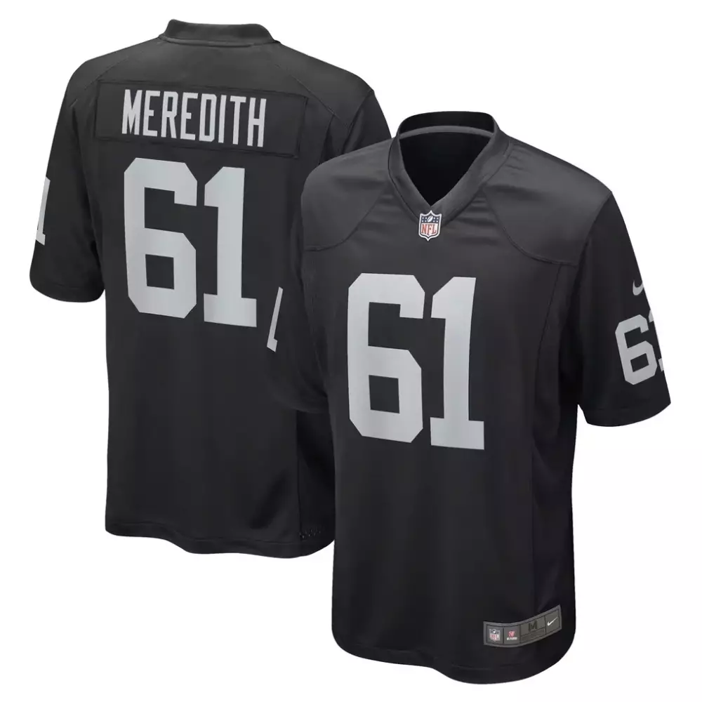 Jordan Meredith Las Vegas Raiders Black Game Player Jersey | Stylish NFL Gear for Men, Women & Youth | Game Day Ready
