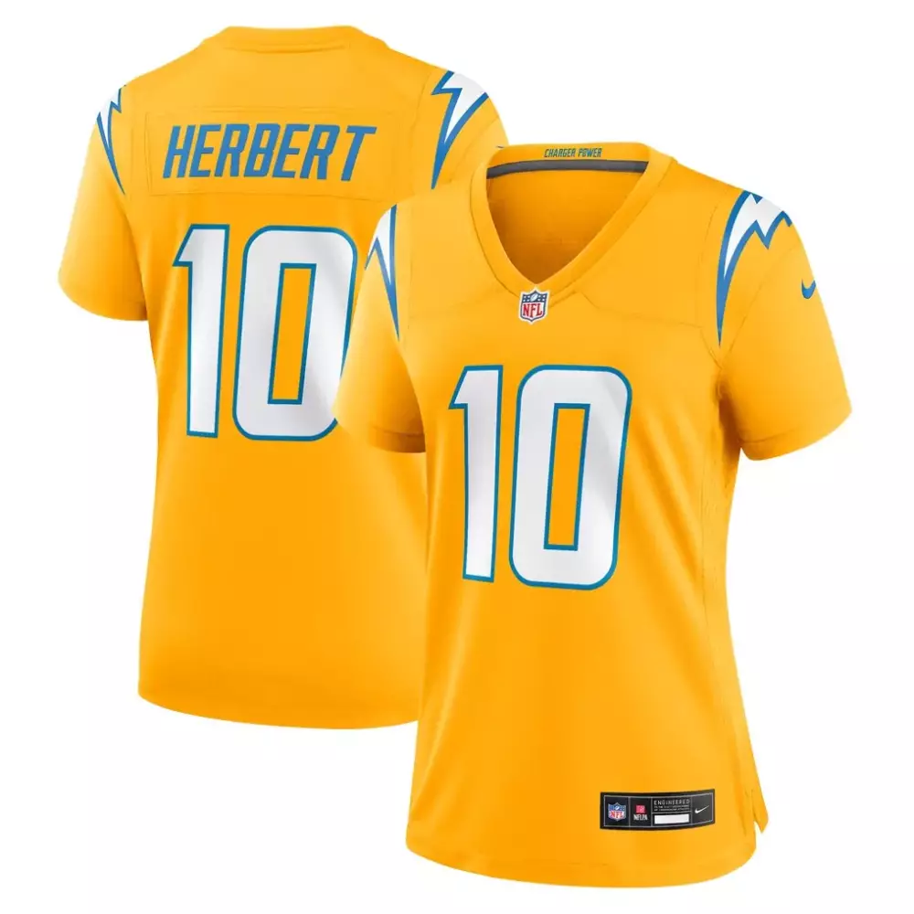 Justin Herbert Los Angeles Chargers Women's Gold Alternate Game Jersey | Fashion Fan Gear | For Women & Youth