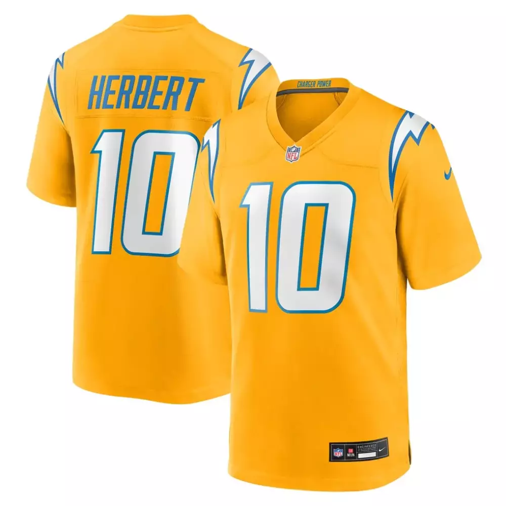 Justin Herbert Los Angeles Chargers Youth Gold Alternate Charger Power Game Jersey | Stylish Fan Gear | For Youth