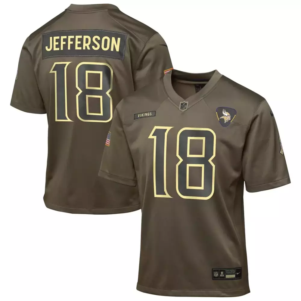 Justin Jefferson Minnesota Vikings Youth 2025 Salute to Service Game Jersey | Olive Nike Style | For Men, Women & Youth