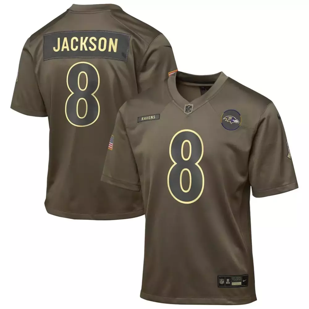 Lamar Jackson Baltimore Ravens Youth 2025 Salute to Service Game Jersey | Olive Nike Style | Fan Gear for Young Fans | For Men, Women & Youth
