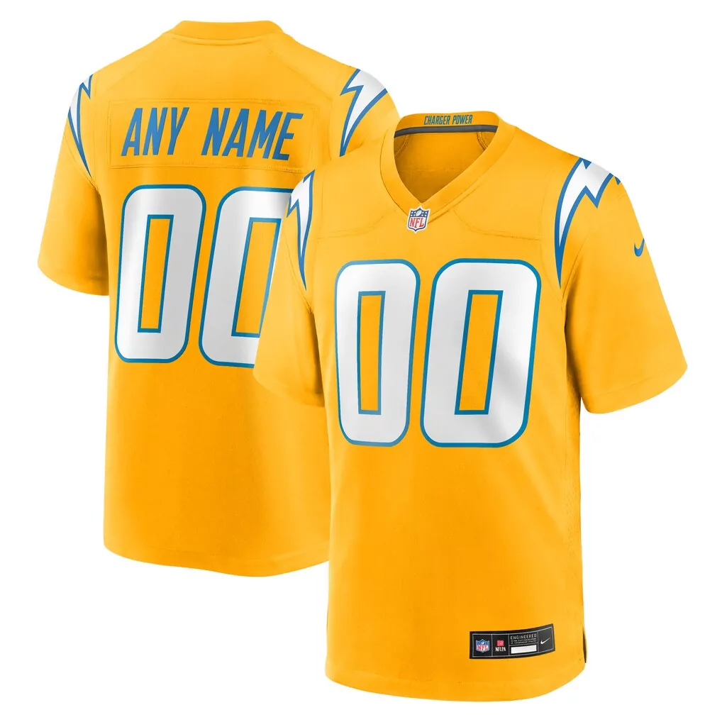 los angeles chargers jersey 21 white with blue lightning bolt men s button up style
