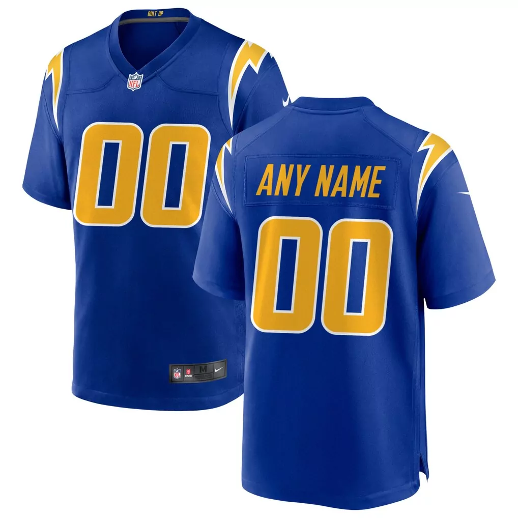 los angeles chargers jersey 21 white with blue lightning bolt men s button up style