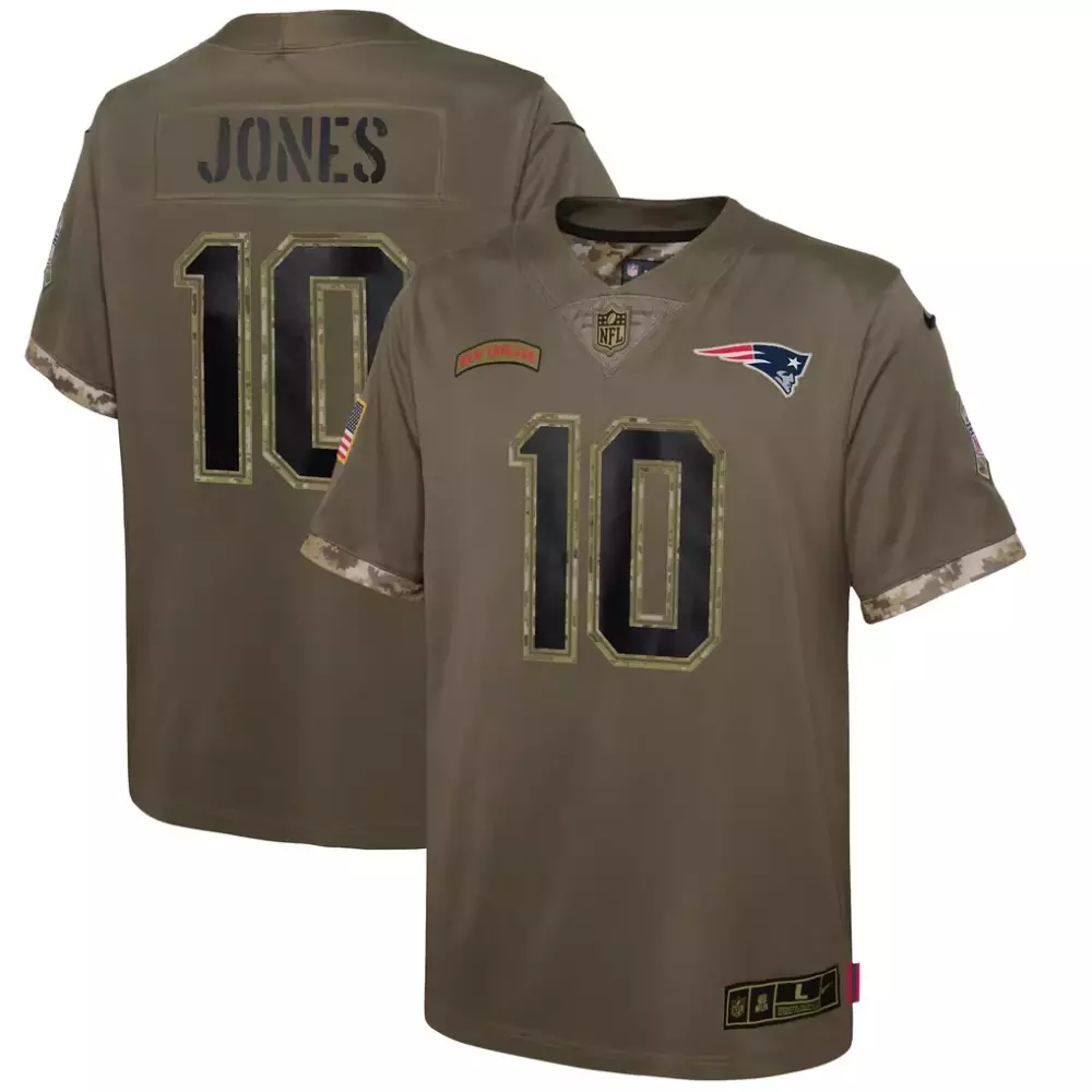 mac jones new england patriots nike youth salute to service player limited jersey olive