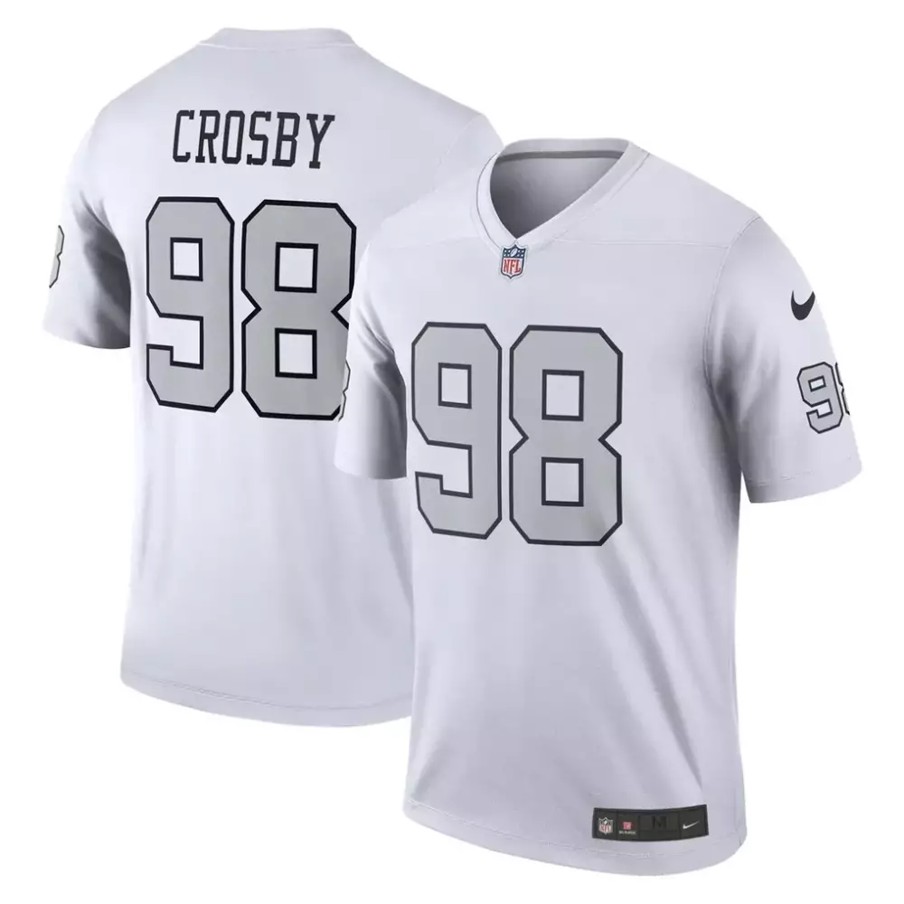 Maxx Crosby Nike Legend Performance Top | White Raiders Fan Gear | For Men, Women & Youth