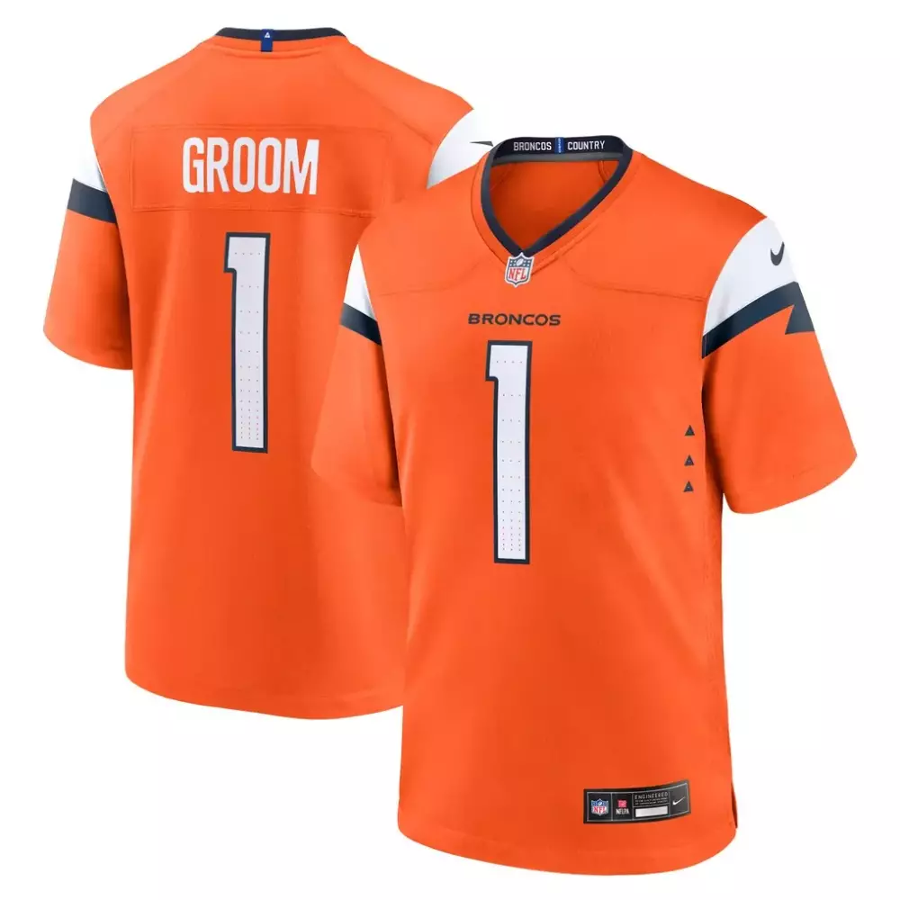 Number 1 Groom Denver Broncos Orange Game Jersey | Custom Gear for Fans | For Men, Women & Youth