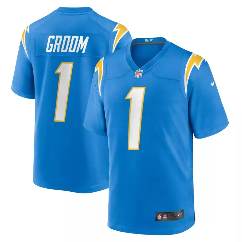 Number 1 Groom Los Angeles Chargers Nike Game Jersey | Powder Blue | Fan Gear for Men | For Men, Women & Youth