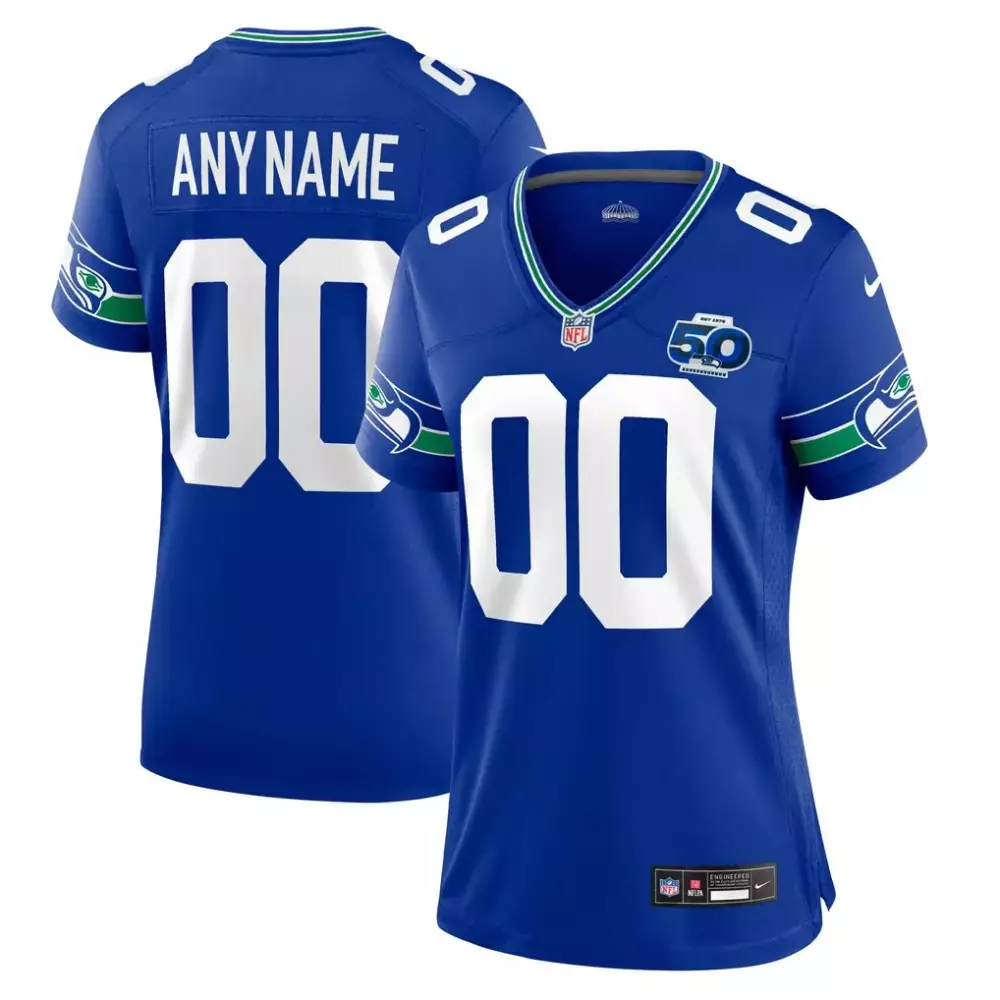 Seattle Seahawks Nike Women's 50th Season Throwback Custom Game Jersey | Royal Style | For Women & Youth