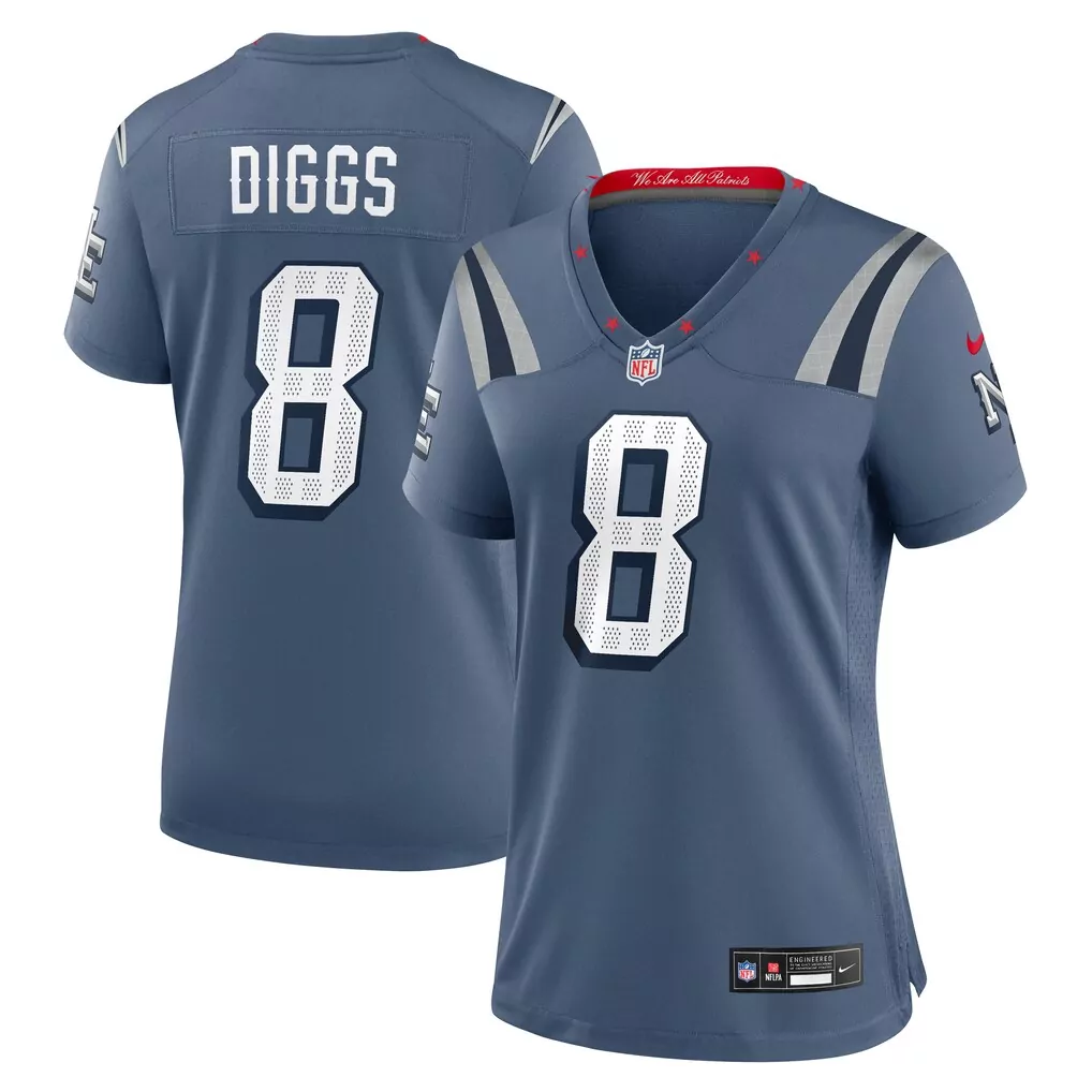 stefon diggs new england patriots nike women s 2025 rivalries collection game jersey storm blue