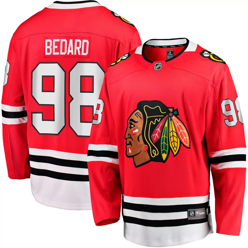 connor bedard chicago blackhawks fanatics centennial premium player jersey red