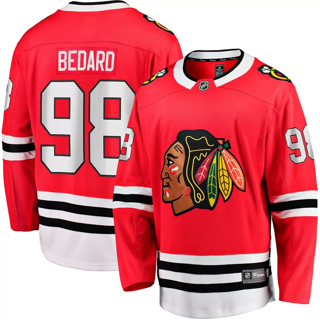 connor bedard chicago blackhawks fanatics centennial premium player jersey red