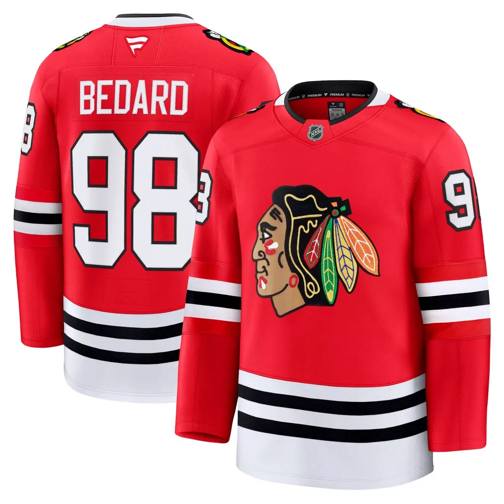 connor bedard chicago blackhawks fanatics centennial premium player jersey red