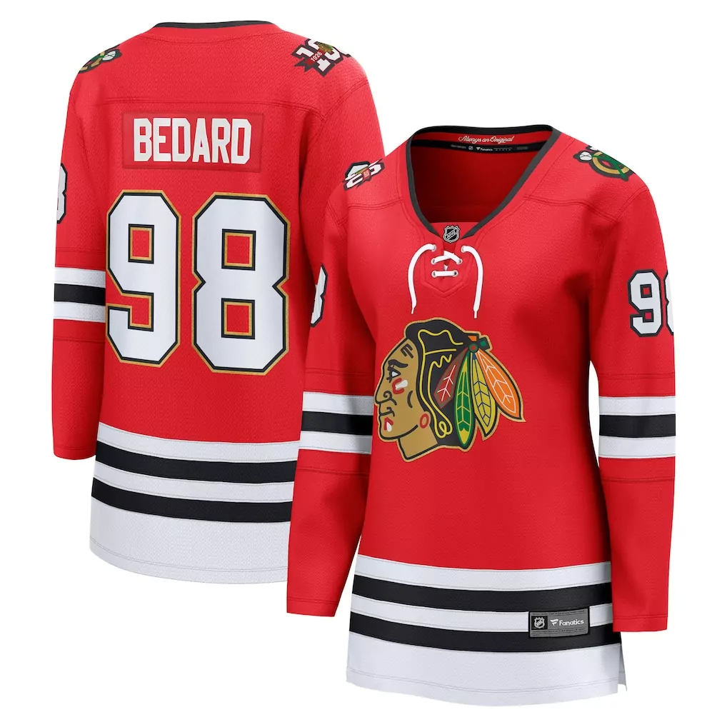 connor bedard chicago blackhawks fanatics centennial premium player jersey red