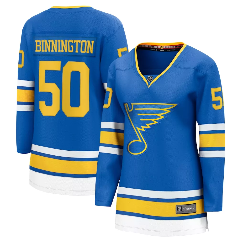 jordan binnington st louis blues fanatics home premium jersey blue