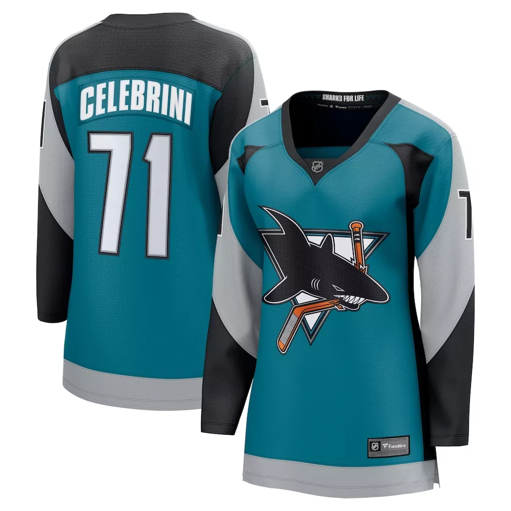 macklin celebrini san jose sharks fanatics home premium jersey teal