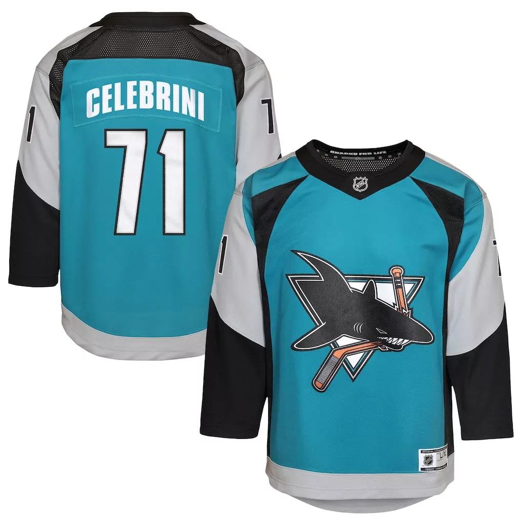 macklin celebrini san jose sharks fanatics home premium jersey teal