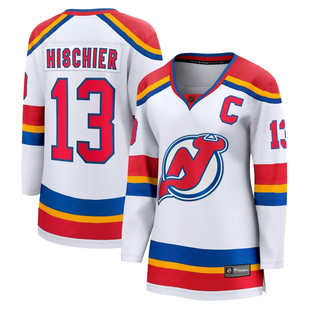 nico hischier new jersey devils fanatics women s captain patch home breakaway jersey red