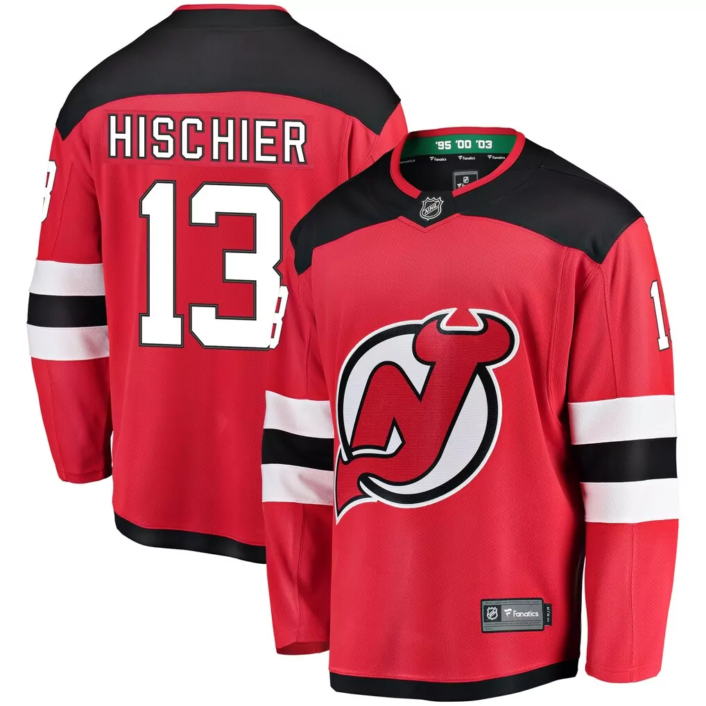 nico hischier new jersey devils fanatics women s captain patch home breakaway jersey red