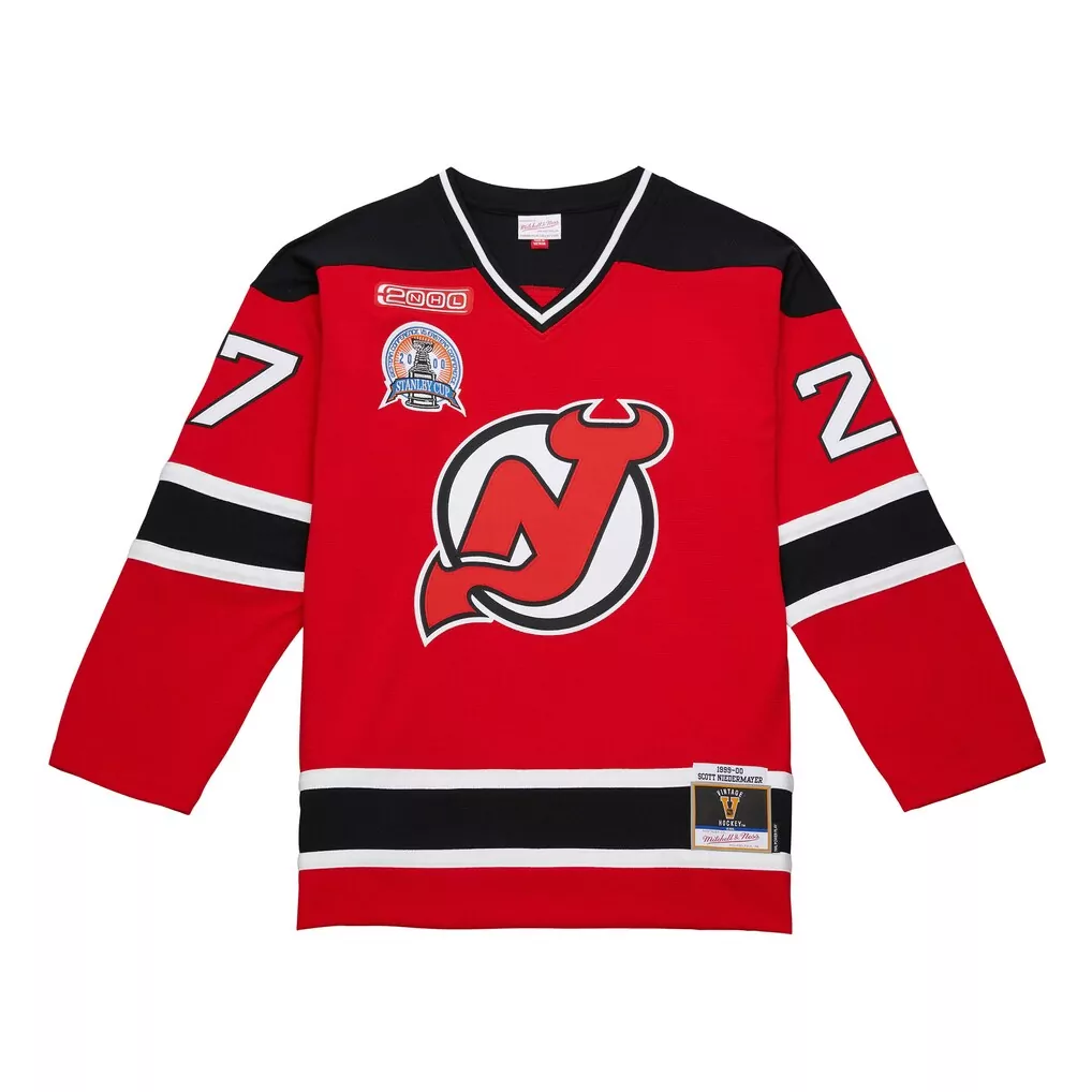 nico hischier new jersey devils youth captain patch home replica player jersey red