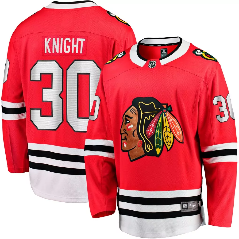 spencer knight chicago blackhawks fanatics centennial breakaway player jersey red