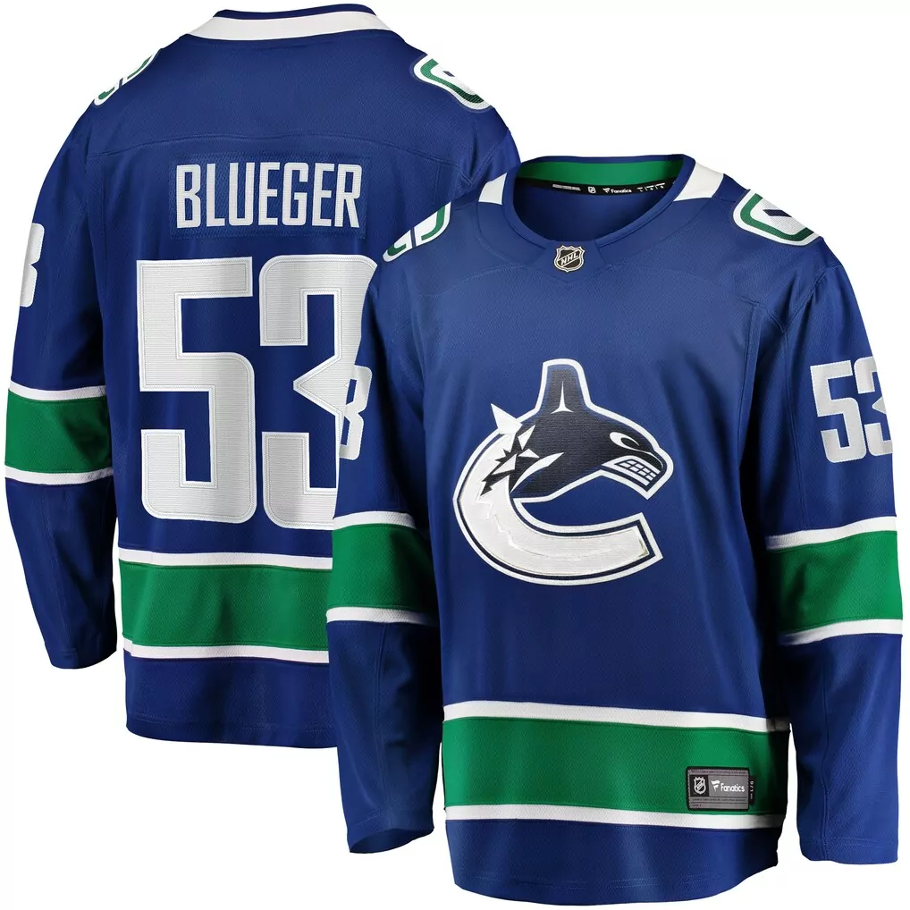 quinn hughes vancouver canucks youth home premier player jersey blue