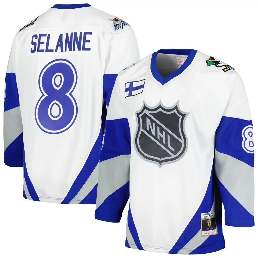 teemu selanne mitchell ness 1999 nhl all star game blue line player jersey white