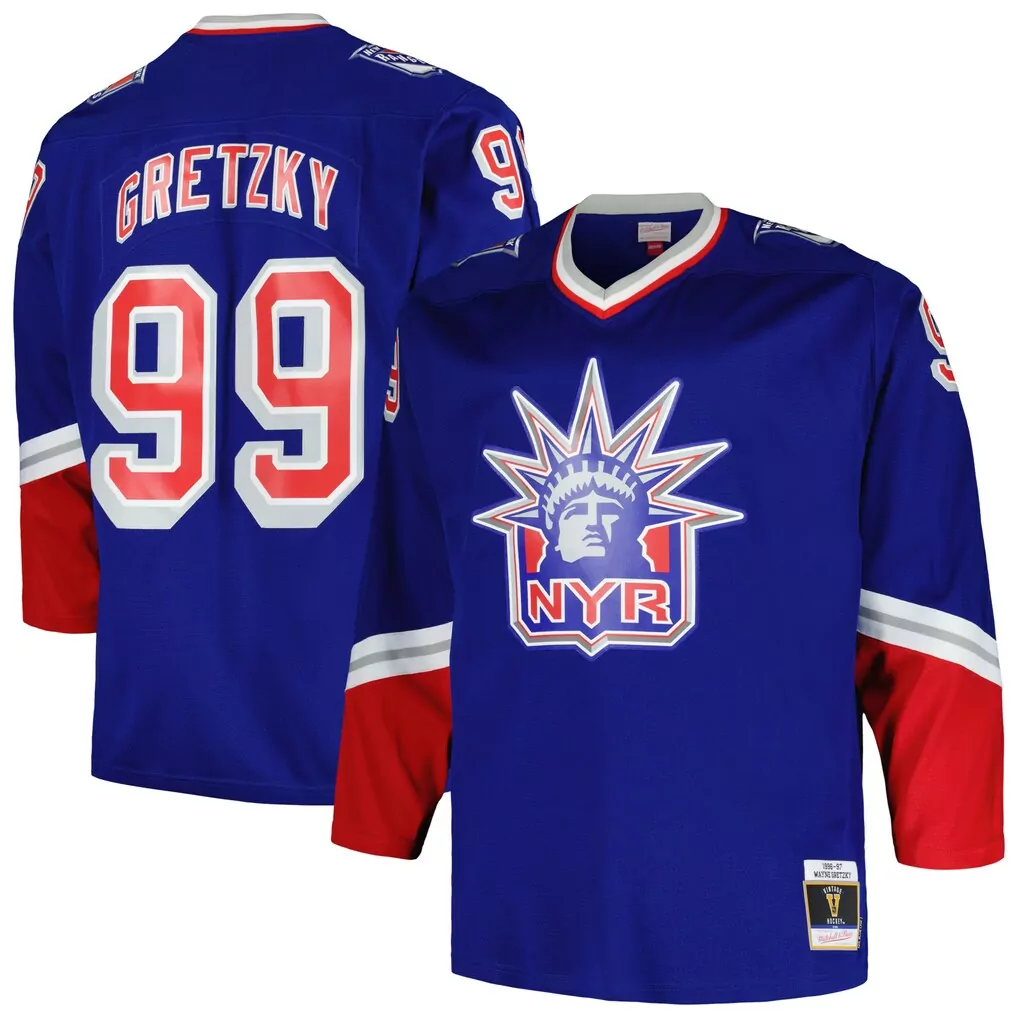 wayne gretzky new york rangers mitchell ness big tall blue line player jersey blue