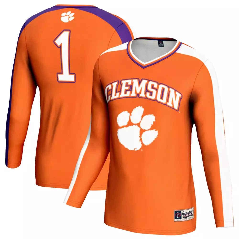 clemson tigers long sleeve jersey 1 orange 2023 men s all stitched vapor jersey
