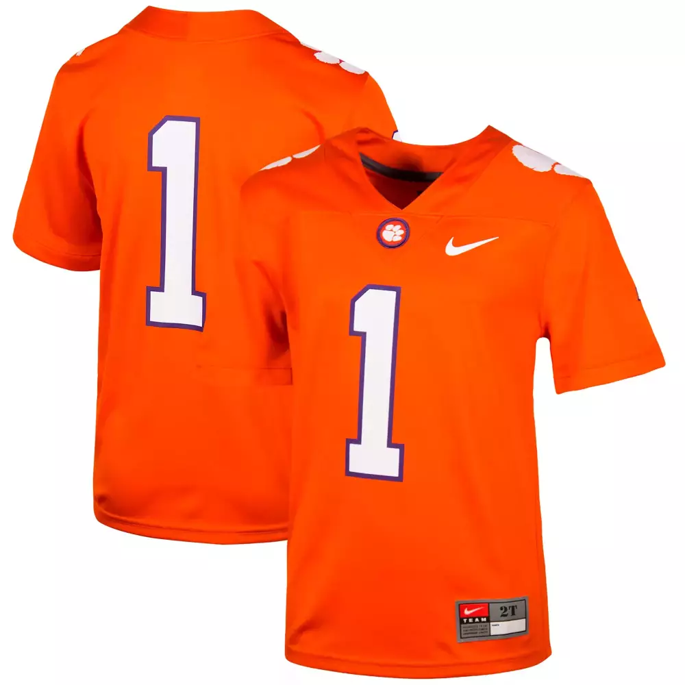 clemson tigers youth orange 1 nike all stitched vapor jersey 2023