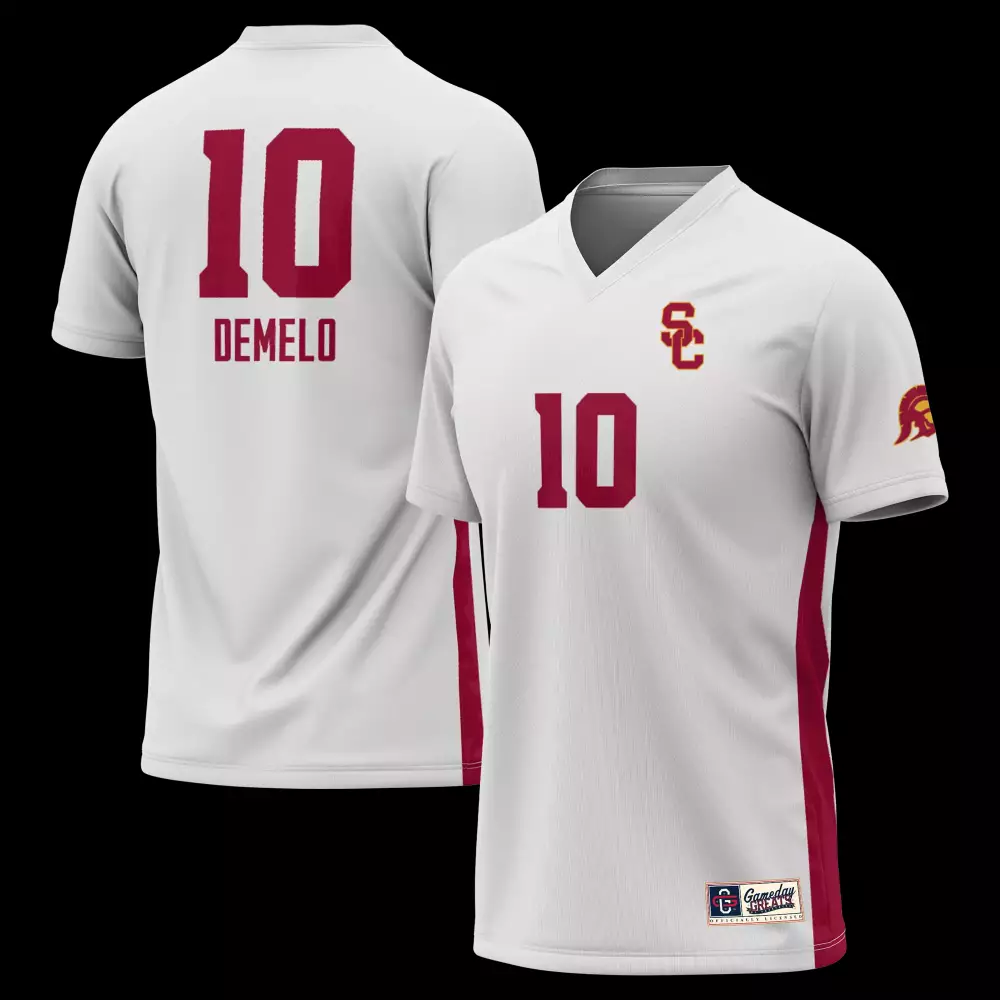 demelo 10 usc 2023 men s all stitched vapor jersey white crimson custom edition