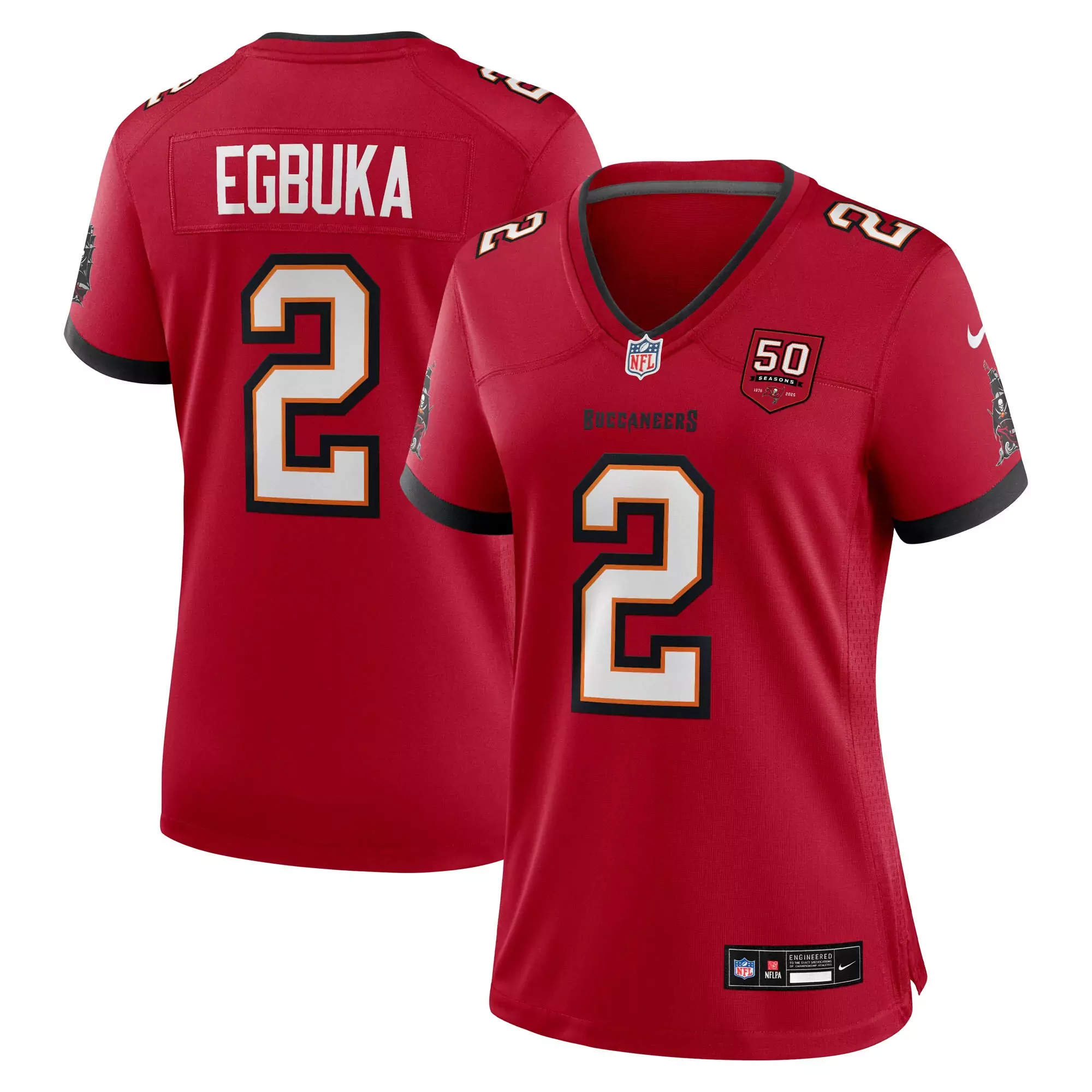 egbuka 2 tampa bay buccaneers 2023 women s all stitched vapor jersey red 50th anniversary edition