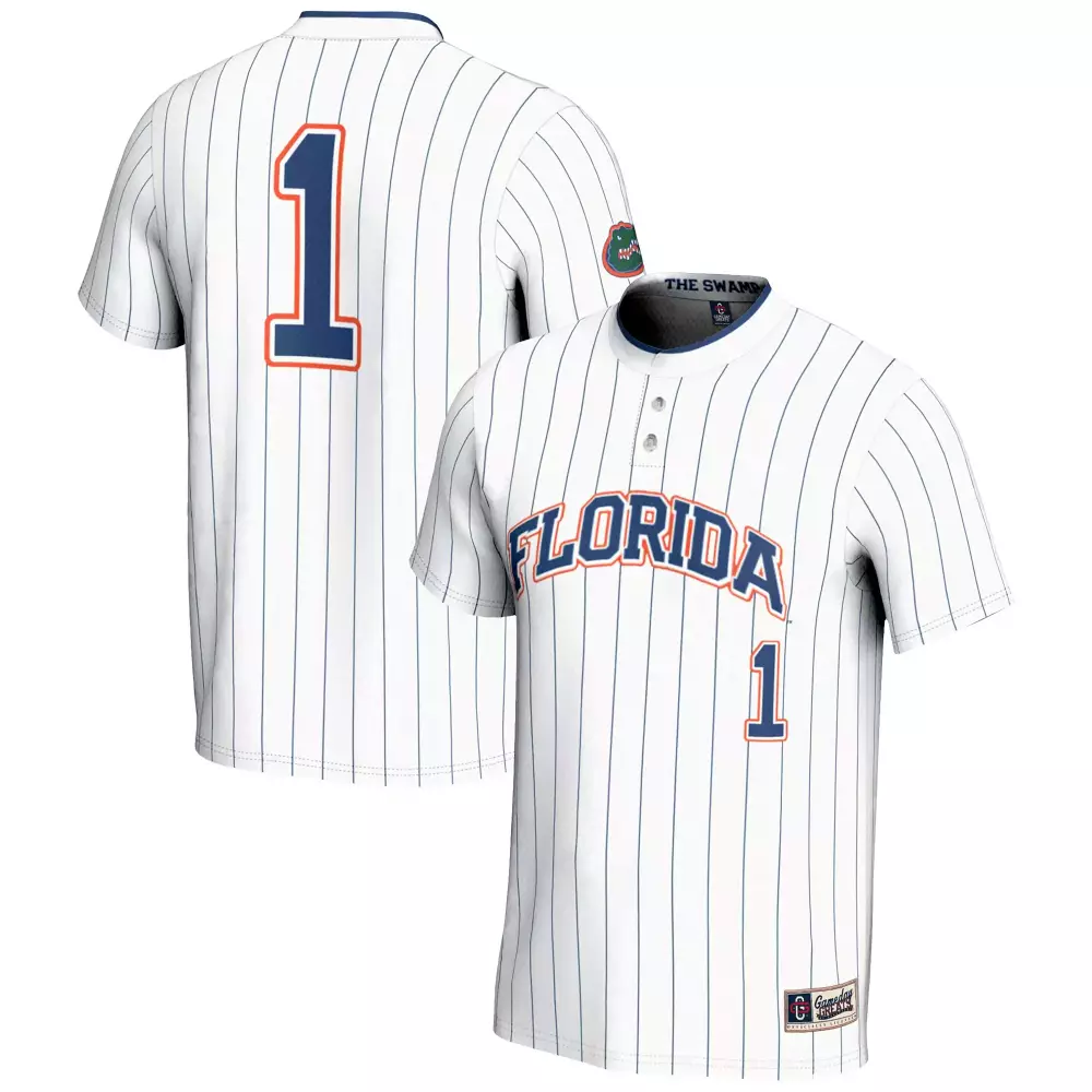 Florida Gators 1 Men's 2023 All Stitched Vapor Jersey | White Pinstripe Custom Edition with The Swamp Patch | Stylish Fan Gear | For Men, Women & Youth