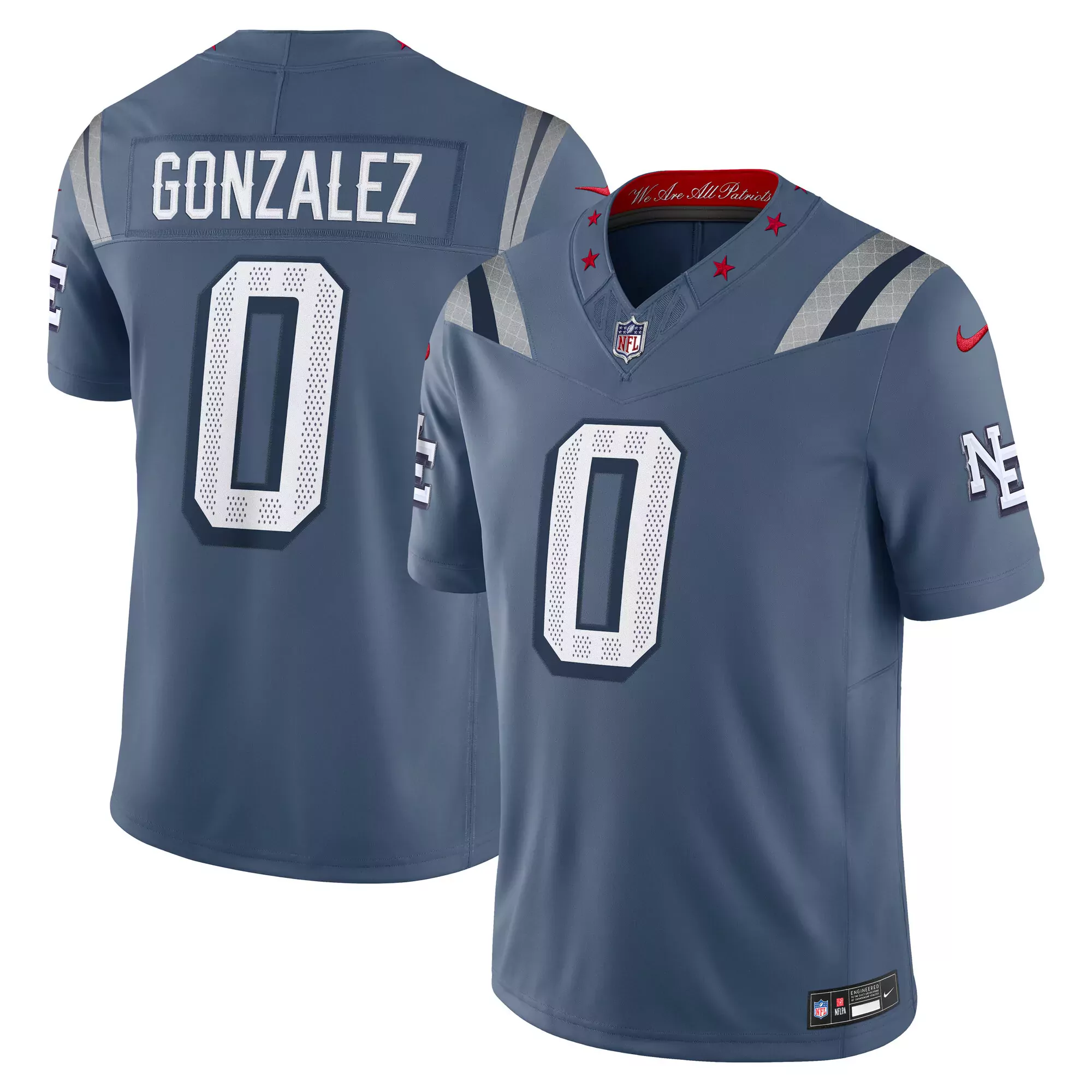 gonzalez 00 new england patriots 2023 men s all stitched vapor jersey navy blue custom edition 1