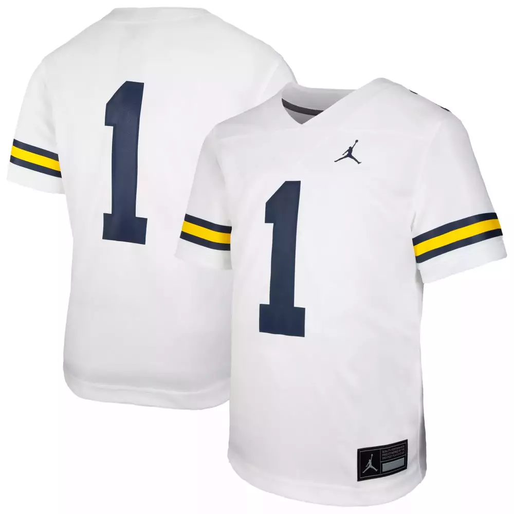 jordan 1 michigan 2023 youth white all stitched vapor jersey