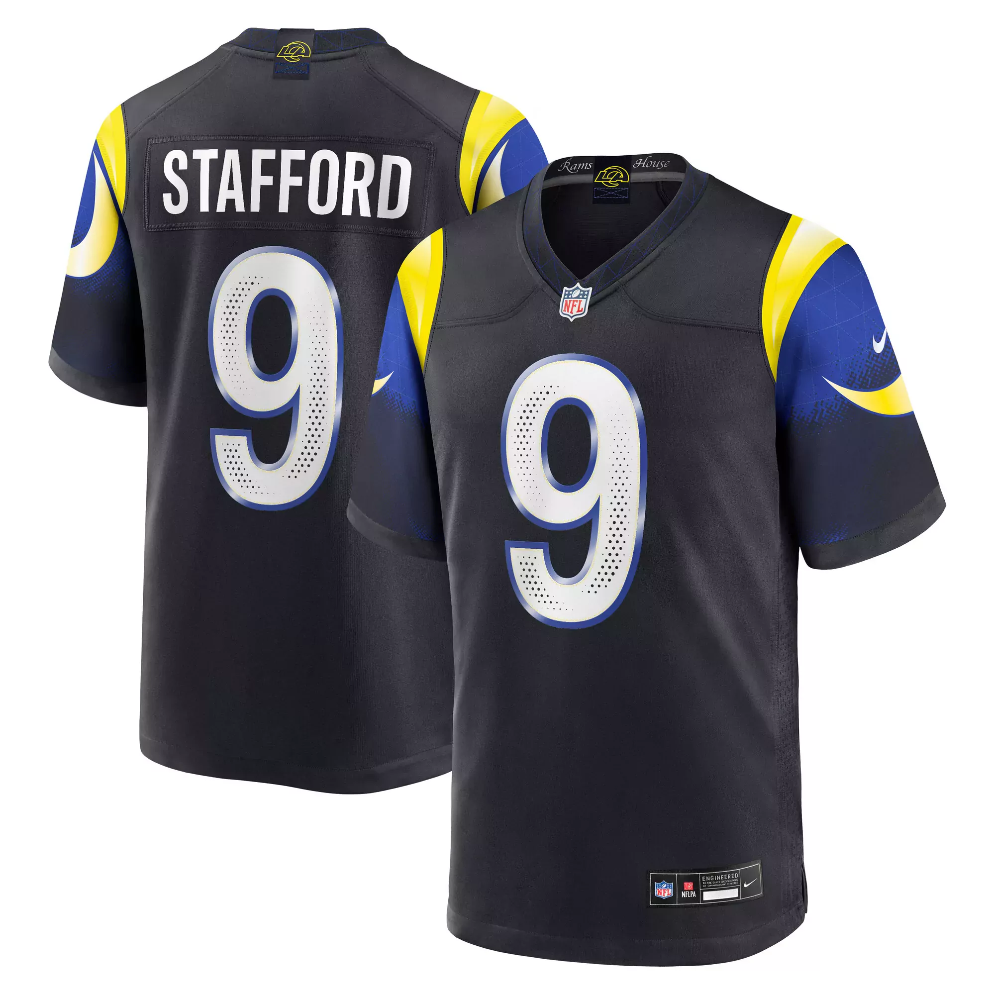 matthew stafford 9 los angeles rams 2023 men s all stitched vapor jersey black yellow