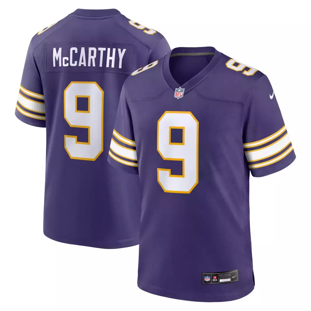 McCarthy 9 Minnesota Vikings 2023 Purple Gold B1G Edition Jersey | All Stitched Vapor Style | Fan Gear for Men, Women & Youth