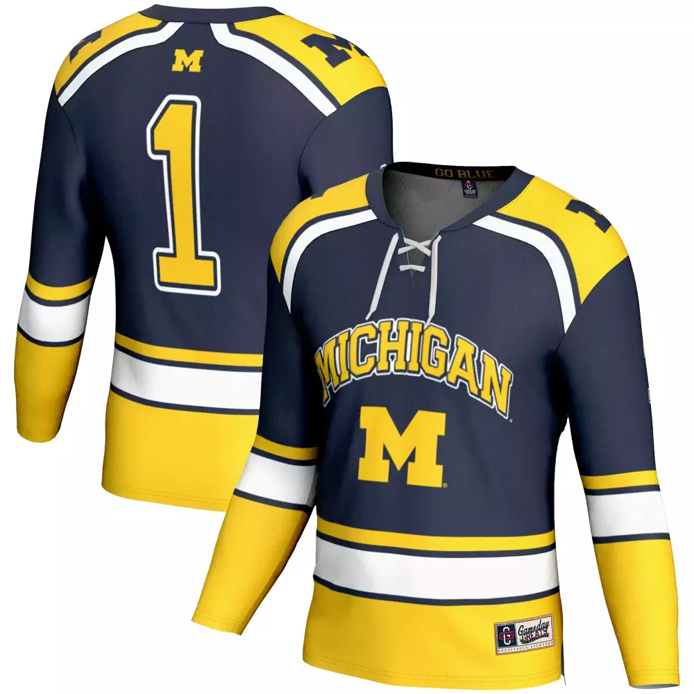 Michigan Wolverines 1 Gameday Greats Jersey | Navy Highlight Print | Fashion Fan Gear for Men, Women & Youth