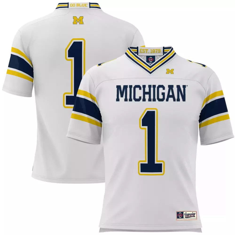Michigan Wolverines 1 Gameday Greats Jersey | Navy Highlight Print | Fashion Fan Gear for Men, Women & Youth