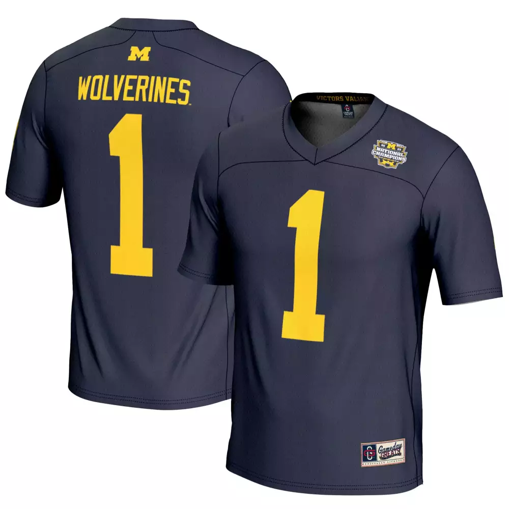 2023 Michigan Wolverines #1 Navy Stitched Vapor Jersey | With Patch | Limited Edition Fan Gear | For Men, Women & Youth